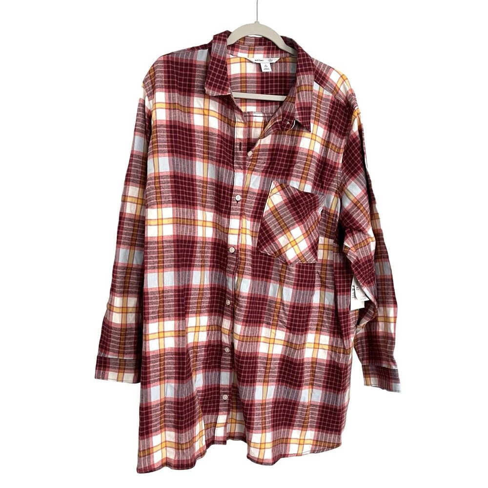 OLD NAVY CLASSIC SHIRT FLANNEL 100% COTTON PLAID WOMENS 4X LONG SLEEVE COLLARED